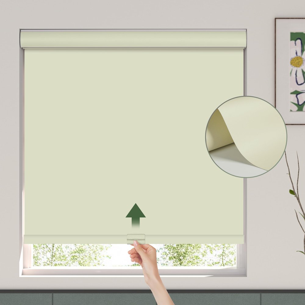 HOTSOON Blackout Roller Window Shades Cordless Simple Style Roller Shades Spring System Cassette Valance Roll Up Blinds for Windows, Door, Beige, 70" W x 52" H