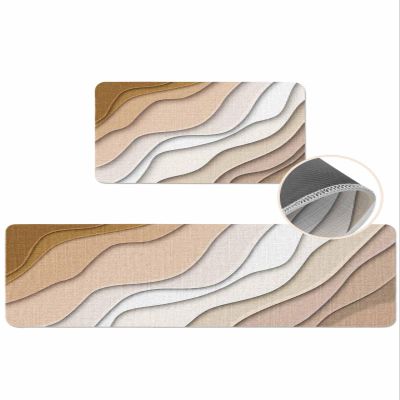 Kitchen Rug Mats Set of 2 Piece Brown Modern Geometric Non Slip Kitchen Mats for Floor Ombre Brown Abstract Anti-Fatigue Washable Comfort Floor Mat Carpets Runner Rugs for Sink Laundry16 x24+16"x47"