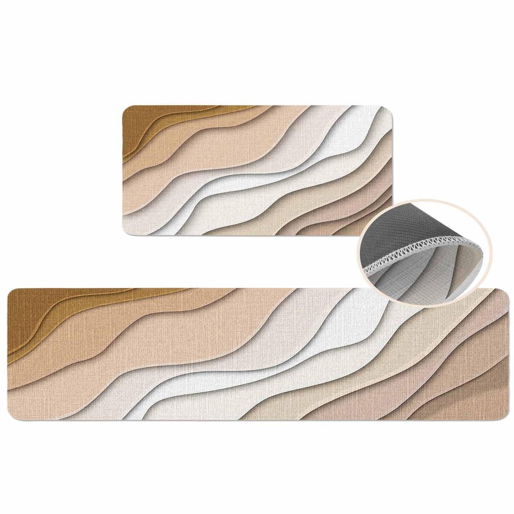 Kitchen Rug Mats Set of 2 Piece Brown Modern Geometric Non Slip Kitchen Mats for Floor Ombre Brown Abstract Anti-Fatigue Washable Comfort Floor Mat Carpets Runner Rugs for Sink Laundry16 x24+16"x47"
