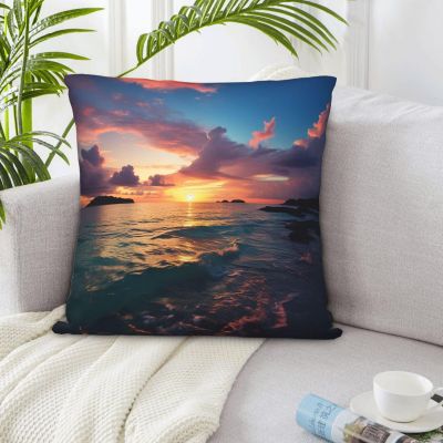 CSGJMYGS Throw Pillow Covers 22"x22" Ocean and Sunset Pillow Covers Decorative Square Pillowcases Soft Cozy Cushion Cases for Home Living Room Sofa Couch Bed