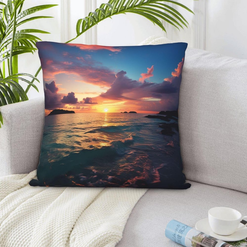 CSGJMYGS Throw Pillow Covers 22"x22" Ocean and Sunset Pillow Covers Decorative Square Pillowcases Soft Cozy Cushion Cases for Home Living Room Sofa Couch Bed