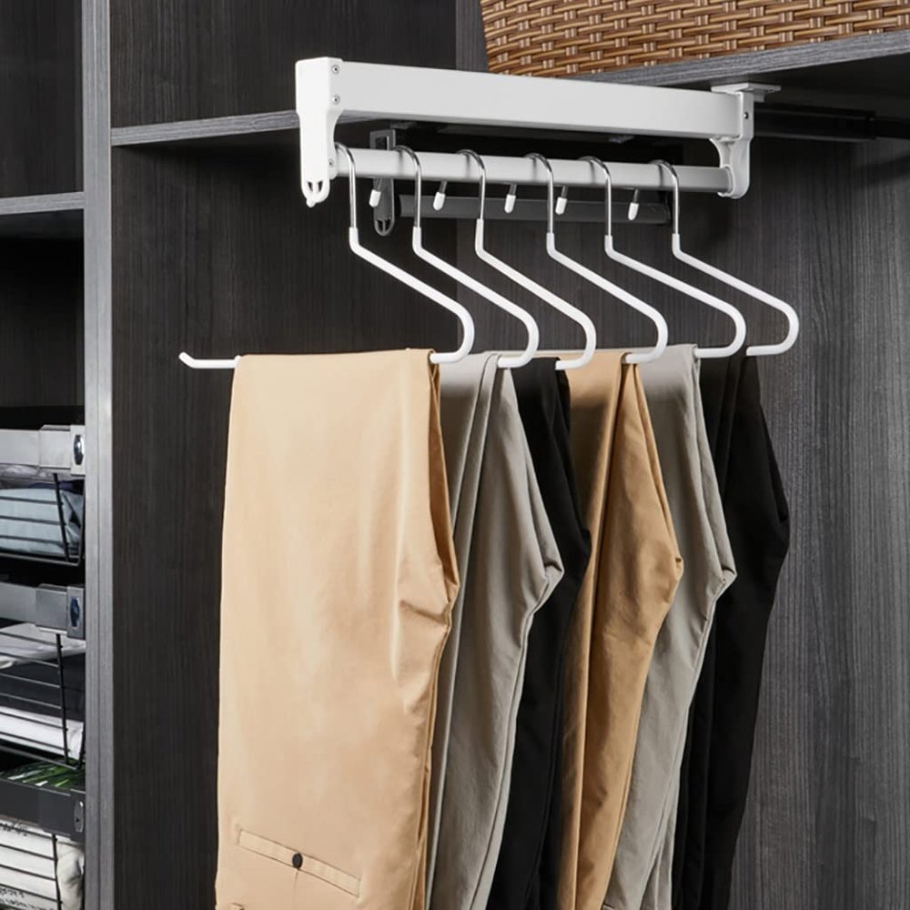 JYDQM Clothes Hanging Rod Laundry Room Pull Out Clothes Hanger Rail White,Extendable Pants Hanger Adjustable 30-60cm,Telescopic Closet Rod 201 Steel for Save Closet Space (Size : 550mm/21.6inch)