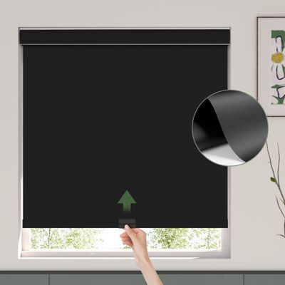 HOTSOON Blackout Roller Window Shades Cordless Simple Style Roller Shades Spring System Cassette Valance Roll Up Blinds for Windows, Door, Black, 58" W x 52" H