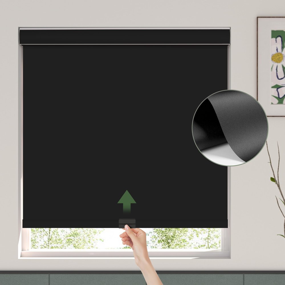 HOTSOON Blackout Roller Window Shades Cordless Simple Style Roller Shades Spring System Cassette Valance Roll Up Blinds for Windows, Door, Black, 58" W x 52" H