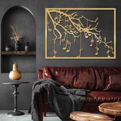 Tree of Music Metal Wall Art, Metal Tree Wall Art, Metal Wall Art Music Notes, Metal Tree Silhouette, Music and Tree Wall Artwork Decor, Music Lover Gift, Home Decor (17"x24"|43x61cm, Gold)