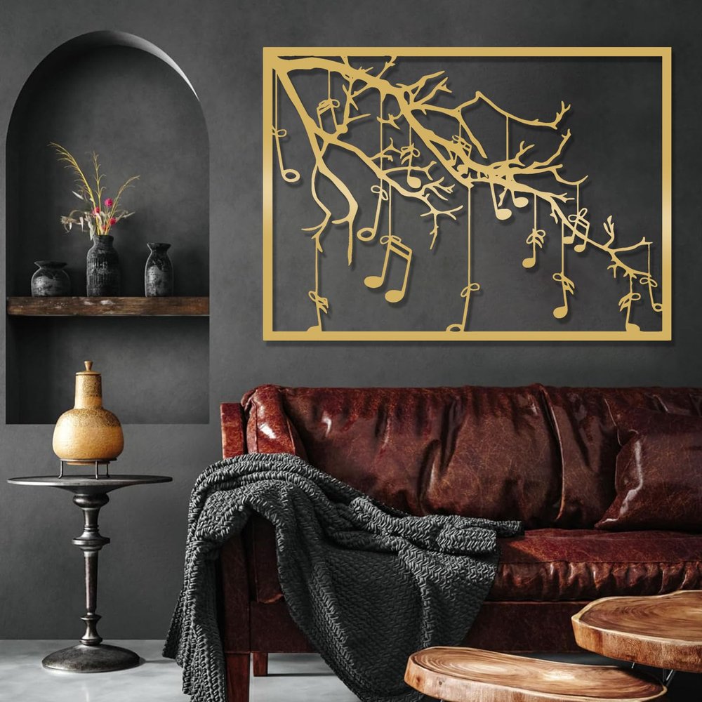 Tree of Music Metal Wall Art, Metal Tree Wall Art, Metal Wall Art Music Notes, Metal Tree Silhouette, Music and Tree Wall Artwork Decor, Music Lover Gift, Home Decor (17"x24"|43x61cm, Gold)