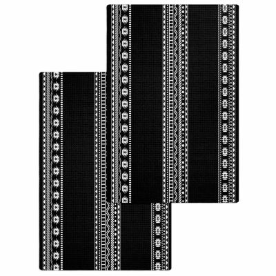 Boho Black Hand Towels Set,Waffle Weave Kitchen Towels 2 Pieces,Microfiber Hair Face Bath Tea Towel Absorbent Quick Drying Cleaning Dish Cloths,White Geometric Stripes Southwestern Bohemia 15.7"x23.6"