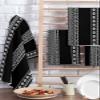 Boho Black Hand Towels Set,Waffle Weave Kitchen Towels 2 Pieces,Microfiber Hair Face Bath Tea Towel Absorbent Quick Drying Cleaning Dish Cloths,White Geometric Stripes Southwestern Bohemia 15.7"x23.6" view 2
