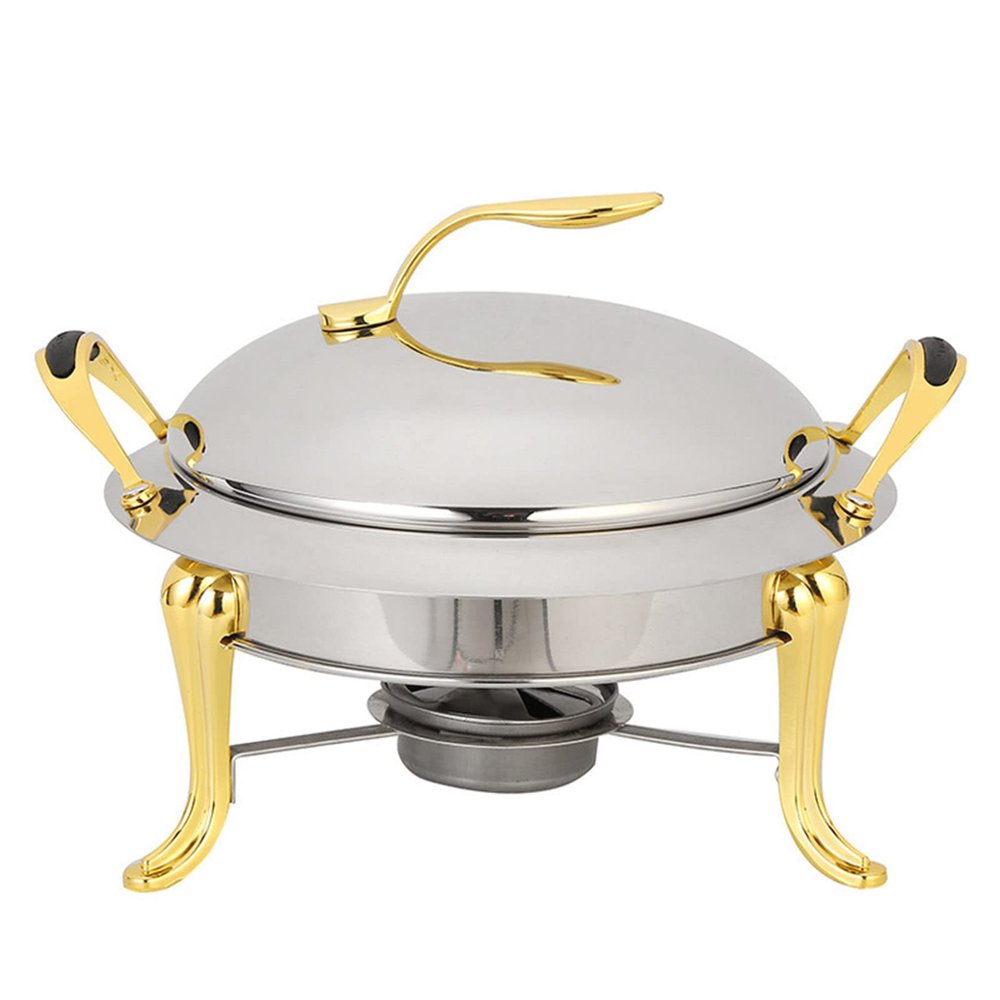 FAFACAI Hot Pot Food Warmer, Stainless Steel Buffet Tray with Food Plate, Lid, Solid Stand and Fuel Holder for Parties, Weddings and Events, Gold