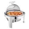 FAFACAI Hot Pot with Visible Window, Stainless Steel Roll Top Round Buffet Warmer Set with Food Tray, Water Tray and Oil Rack (Silver, 6.8 Liter) view 1