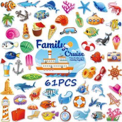 61PCS Large Cruise Door Magnets, Magnetic Waterproof Navigation Boat Anchor Cruise Ship Car Decors, Decorative Refrigerator Protector Magnets for Refrigerator, Carnival Cruise Party