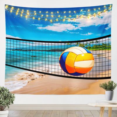 Volleyball Tapestry,Ball Sports Game Wall Blanket,Sea Beach Tropical Romantic Hawaii Style Wall Hanging Art for Kids Boys Girls Home Room Decor,Nature Sports Porch Hangings,51.2x59.1