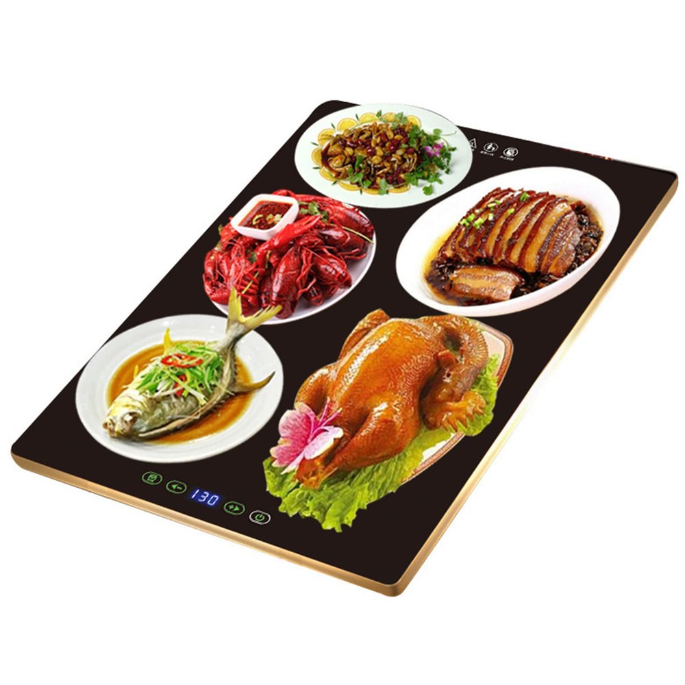 FAFACAI Electric Heating Tray, Food Heating Buffet Server, Stainless Steel Frame and Tempered Glass Surface, Adjustable Temperature Control, Suitable for Party Event Dinner