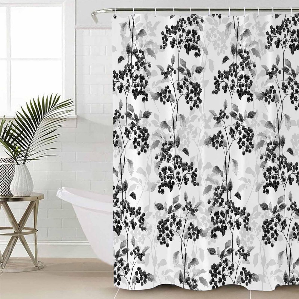 Black Grey Shower Curtain Set with Hook 72"x96",Washable Cloth Polyester Fabric Shower+Curtain,Waterproof Bath Curtains for Bathroom,Showers,Bathtubs Decor Spring Modern Herb Wildflower Floral Plant