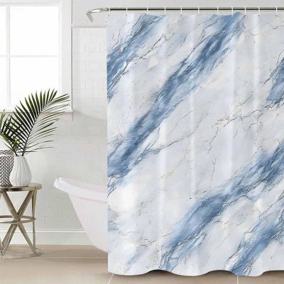 Blue Marble Shower Curtain Set with Hook 36"x78",Washable Cloth Polyester Fabric Shower+Curtain,Waterproof Bath Curtains for Bathroom,Showers,Bathtubs Decor Modern Abstract White Grey Aesthetics Art