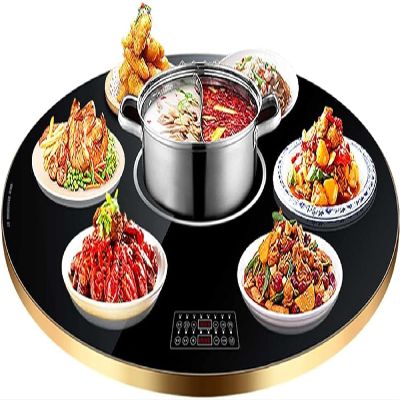 FAFACAI Round Tempered Glass Heating Turntable, 23.6-inch Electric Food Warming Tray, 30-120 Adjustable Temperature Control, Suitable for buffets, Restaurants, Parties, Family Dinners