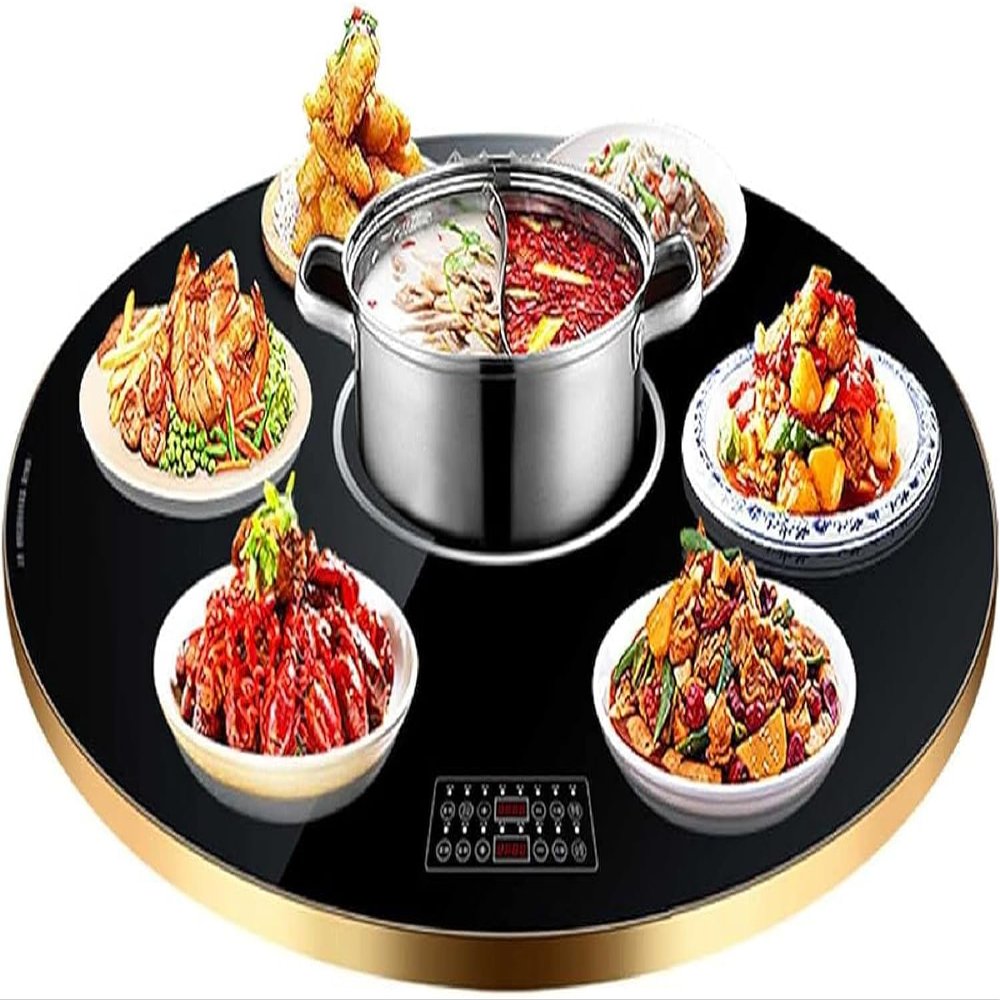 FAFACAI Round Tempered Glass Heating Turntable, 23.6-inch Electric Food Warming Tray, 30-120 Adjustable Temperature Control, Suitable for buffets, Restaurants, Parties, Family Dinners