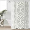 Sage Green Boho Shower Curtain Set with Hook 54"x78",Washable Cloth Polyester Fabric Shower+Curtain,Waterproof Bath Curtains for Bathroom,Showers,Bathtubs Decor White Bohemia Tribal Geometric Stripes view 1