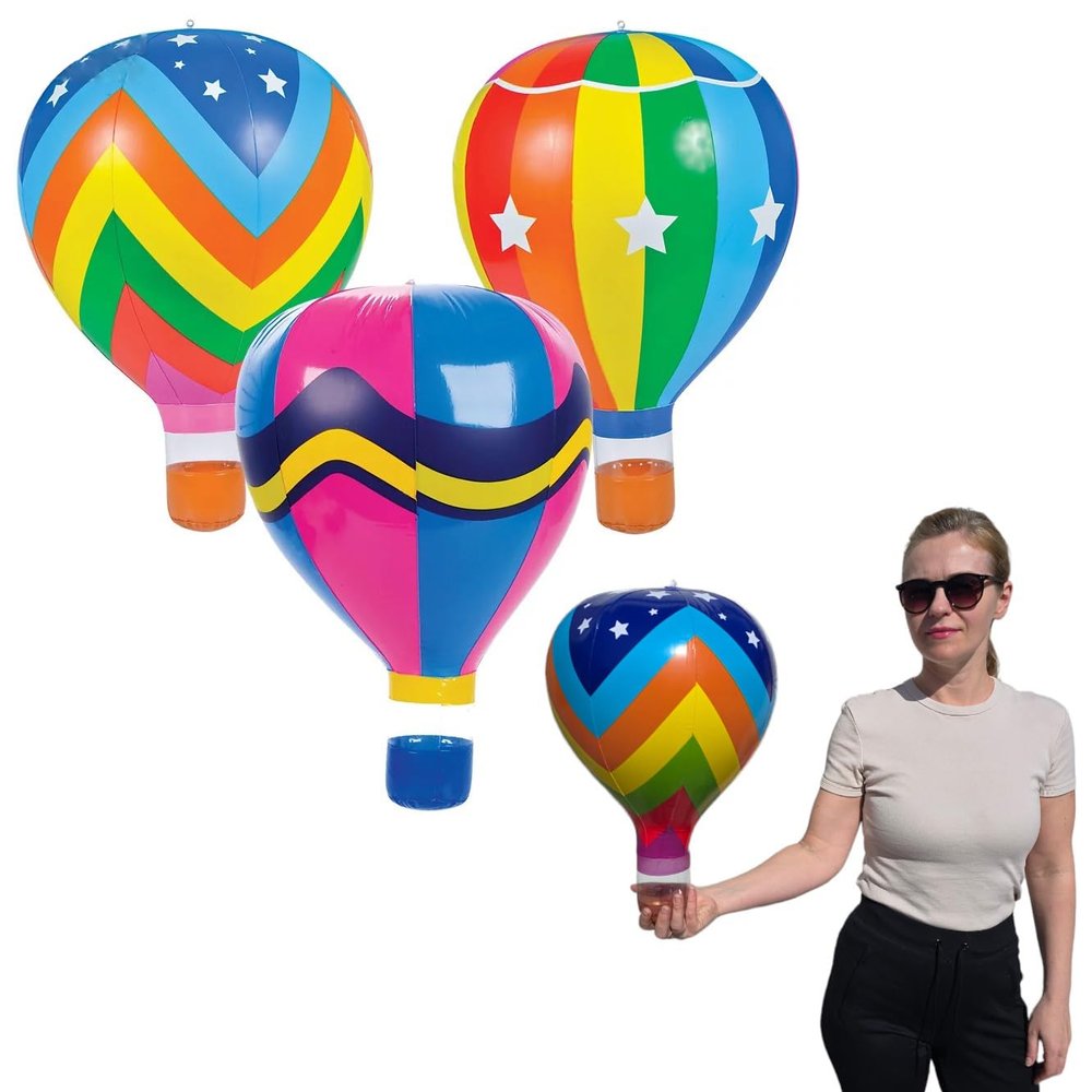 Hot Air Balloons (18") 3 Styles Multicolor Inflatable Balloons, Great Kids Party Favor, Fun Colors, Theme Party, Gift (3 Designs, 24, Pack)