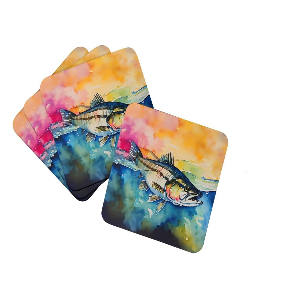 Caroline's Treasures Striped Bass Foam Coasters Set of 4 Cup Coasters for Indoor Outdoor, Tabletop Protection, Anti Slip, Mouse pad Material