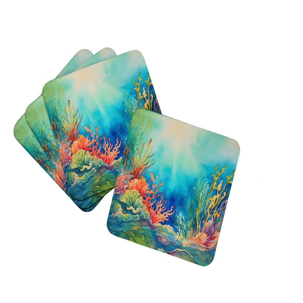 Caroline's Treasures Seaweed Foam Coasters Set of 4 Cup Coasters for Indoor Outdoor, Tabletop Protection, Anti Slip, Mouse pad Material