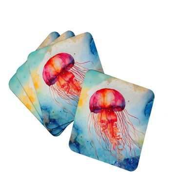 Caroline's Treasures Jellyfish Foam Coasters Set of 4 Cup Coasters for Indoor Outdoor, Tabletop Protection, Anti Slip, Mouse pad Material