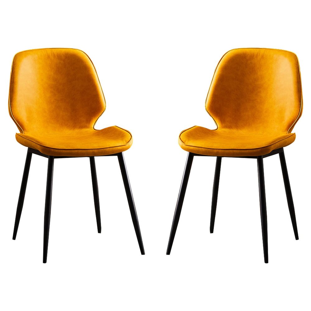 Guyifuny Modern Kitchen Chair Dining Chair Faux Leather and Black Powder Coat Finish for Living Room, Kitchen, Study, Bedroom
