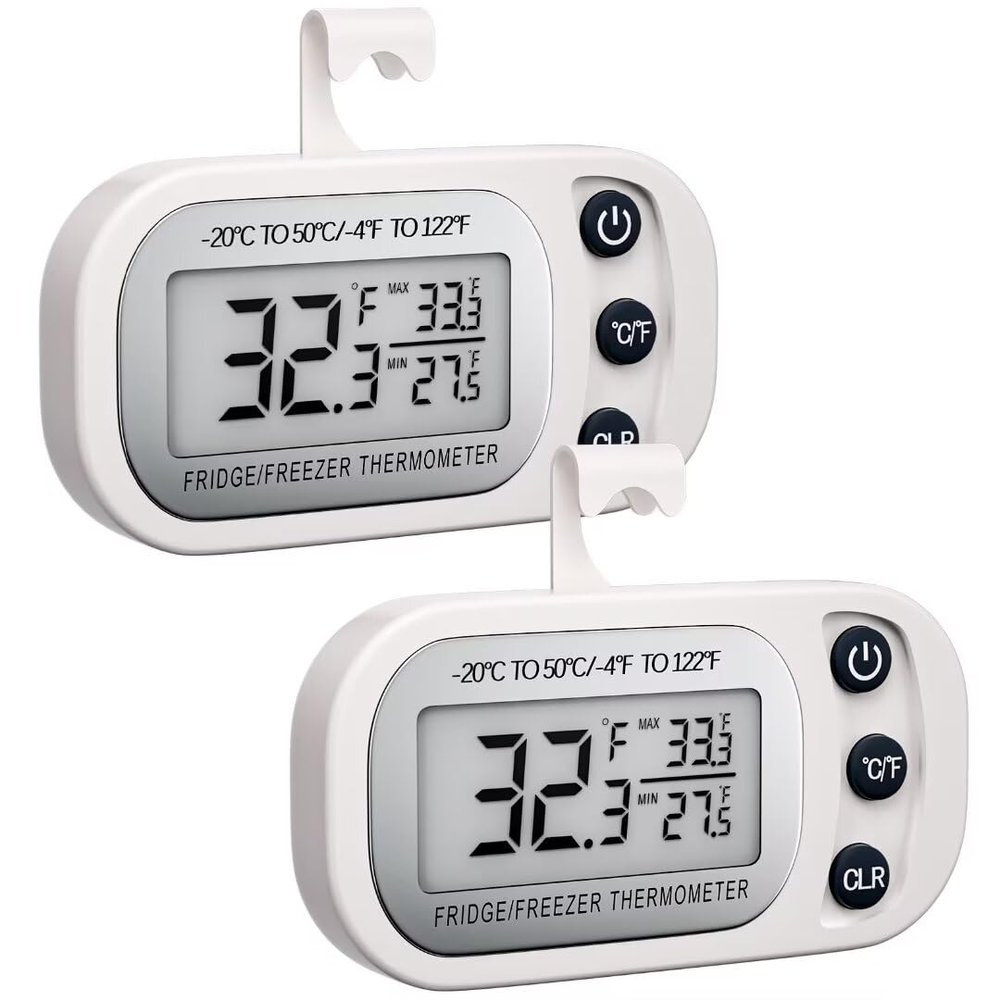 Digital Frigerator Thermometer, Waterproof Fridge and Freezer Thermometer 2 Pack, Fridge Temperature Monitor with Large LCD Screen, Stand and Magnetic Back, for Room,Kitchen-Black