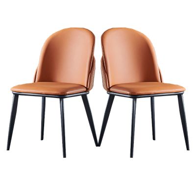 Guyifuny Set of 2 Dining Chair, PU Leather Upholstered Accent Chairs Mid Century Modern Chairs Metal Chairs for Kitchen Dining Bedroom Living Room Side Chairs