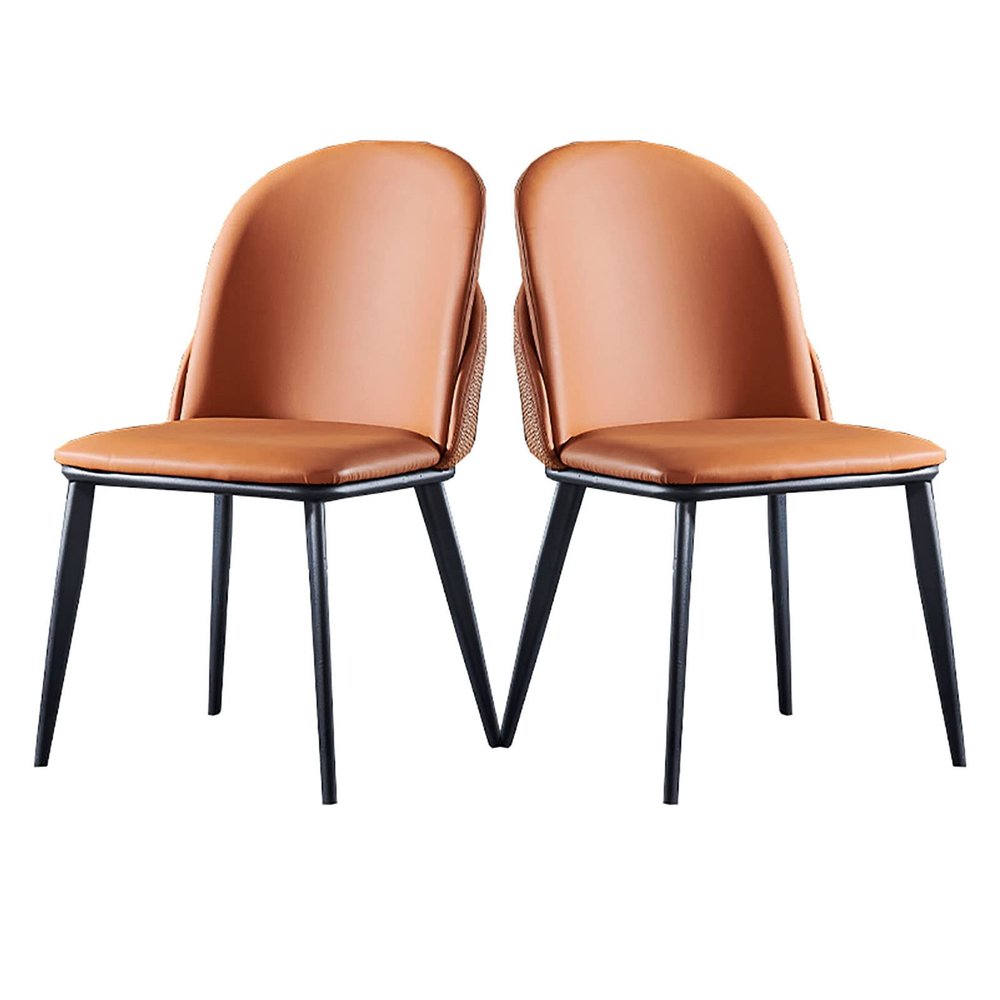 Guyifuny Set of 2 Dining Chair, PU Leather Upholstered Accent Chairs Mid Century Modern Chairs Metal Chairs for Kitchen Dining Bedroom Living Room Side Chairs