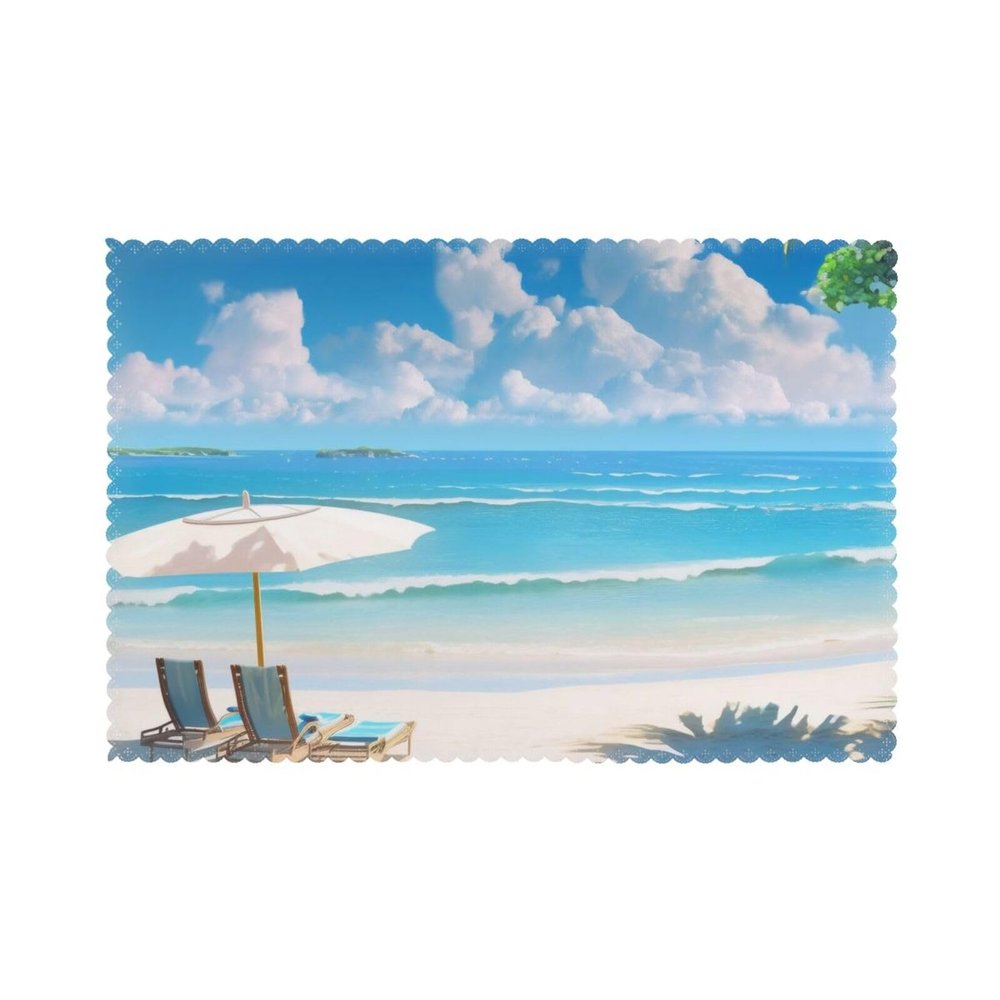 Beach Sunset Ocean Waves Table Placemats Set of 6, 12x18 Inch Placemats for Holiday Banquet Kitchen Table Decor,Machine Washable