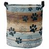 Laundry Basket Dog Paw Print Farm Retro Wood Grain,Waterproof Collapsible Clothes Hamper Blue Brown Vintage Wooden,Large Storage Bag for Bedroom Bathroom view 1