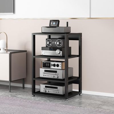 AV Media Stand Cabinet Floor-Standing Audio Rack CD Player Stand Home Corner TV Stand Stereo Components Cabinet Multi-Function Open Storage Shelf with Wooden Shelves ( Color : A , Size : 4 Tier-55X40X