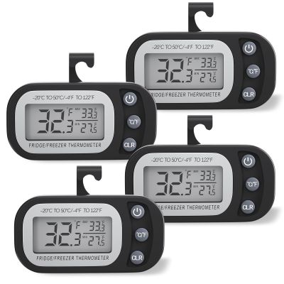 Digital Frigerator Thermometer 4 Pack, Waterproof Fridge and Freezer Thermometer, Fridge Temperature Monitor with Large LCD Screen, Stand and Magnetic Back, for Room,Kitchen(White)
