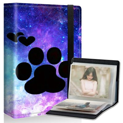 DIGTIALL Dog Paw Print Small Photo Album 5x7 inch PU Leather Cover Photo Albums with Elastic Band 120 Photos Inner Transparent Pockets Design for Family Anniversary Wedding Baby Pets