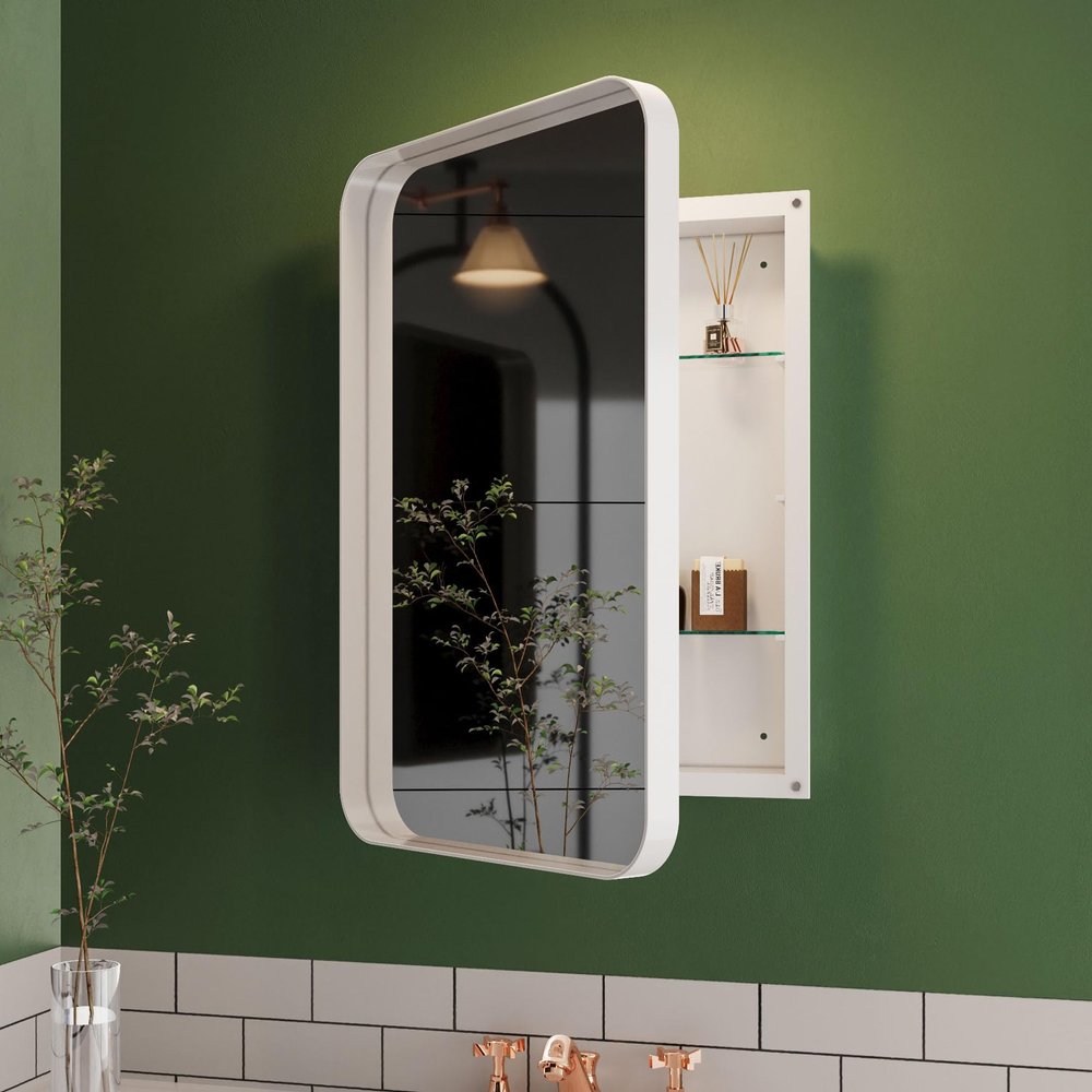 Suwopmvy 16x24 Inch Medicine Cabinet,White Farmhouse Bathroom Medicine Cabinet with Mirror and Adjustable Shelves,Wall Mirror with Storage for Bathroom (White)