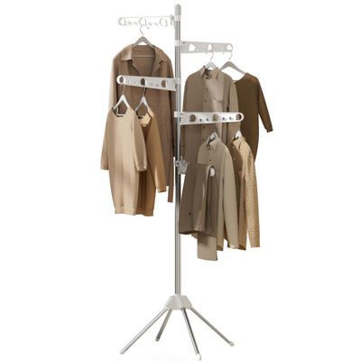 CASAMAYA Clothes Drying Rack Foldable, 70.9 inch Tripod Drying Rack for 35 Pieces of Clothes, with Height-Adjustable Rotatable Clothes Rails, Space Saving, Stainless Steel, White and Silver CDR005W01
