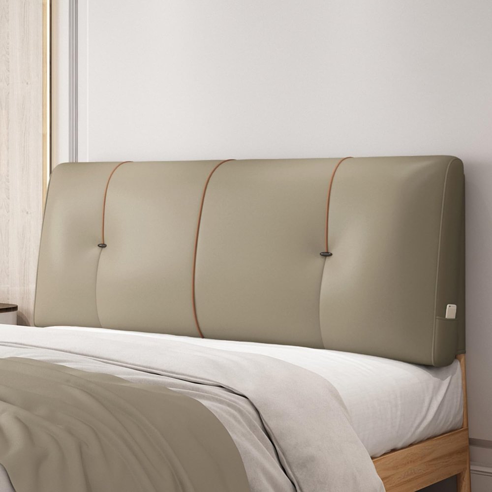 ZZYK Faux Leather Headboard Pillow Support Upholstered,Lumbar Pillowboard Large Backrest Full Bedside Cushion,Sofa Bed Bunk Bed Pillow with Removable Cover,Gray,87inch/220cm