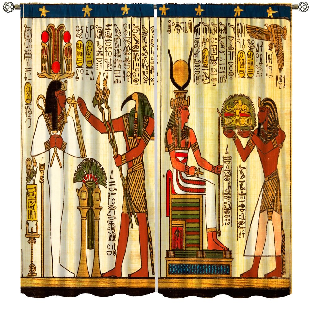 AAVEUP Egyptian Curtains, Mystery Vintage Eternal Sun Ancient Egypt Black Script Pharaonic Totem Blackout Windows Treatments, Thermal Insulation Drapes for Boys Girls Living Room Bedroom 52x84in