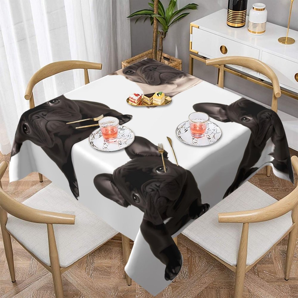 VTCTOASY Square Tablecloth Waterproof Wrinkle Free Table Cloth 60"x60" Decoration French Bulldog Table Cover Washable Kitchen Tablecloths for Picnic Party Wedding Holiday