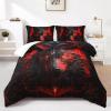 Nttopship Wolf Printed Bedding Set, Wolf Comforter Set Queen Size,Boys Bedding Set 100% Soft Ultra-fine Fiber Four Season Red Flame Comforter Set with 1 Comforter and 2 Pillow Case view 1