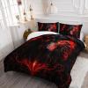 Nttopship Wolf Printed Bedding Set, Wolf Comforter Set Queen Size,Boys Bedding Set 100% Soft Ultra-fine Fiber Four Season Red Flame Comforter Set with 1 Comforter and 2 Pillow Case view 2