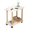 Sarkoyar Side Table End Table,Wood Night Stand with 2-Tier Storage Shelf & 4 Wheels, Mobile Bedside Table Coffee Table for Bedroom Living Room Small Space White view 1