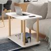 Sarkoyar Side Table End Table,Wood Night Stand with 2-Tier Storage Shelf & 4 Wheels, Mobile Bedside Table Coffee Table for Bedroom Living Room Small Space White view 4