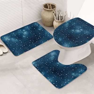 Bathroom Rug Set 3 Piece Super Soft Absorbent Bath Mats Non-Slip Dotted Lines Geometric Shapes Bath Rug U-Shaped Contour Toilet Rug Washable Toilet Lid Cover For Bathroom Floor Tub And Shower