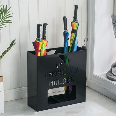 Umbrella Stand, Entrance Umbrella Stand, Long Handle Umbrella Umbrella Stand, Metal Umbrella Bucket, Household Umbrella Stand, Industrial Umbrella Stand, for Home Office Entrance Corridor Garden D (Bl