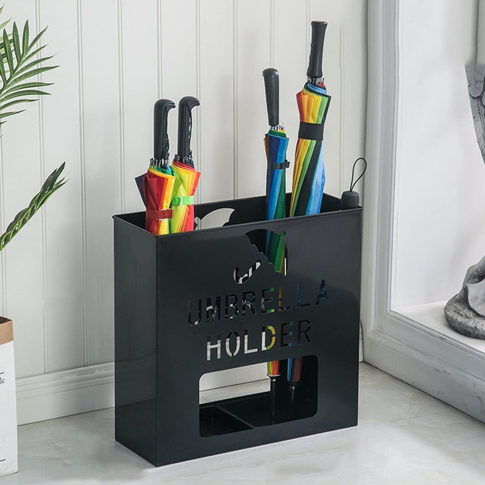 Umbrella Stand, Entrance Umbrella Stand, Long Handle Umbrella Umbrella Stand, Metal Umbrella Bucket, Household Umbrella Stand, Industrial Umbrella Stand, for Home Office Entrance Corridor Garden D (Bl