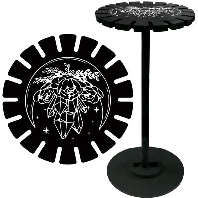 CRASPIRE Wooden Pendulum Holder Moon Flower Crystal Divination Dowsing Wheel Black Display Stand Shelf Vintage Rome Witch Stuff Organizer Rack with Studdle for Home Tabletop Necklace Stone