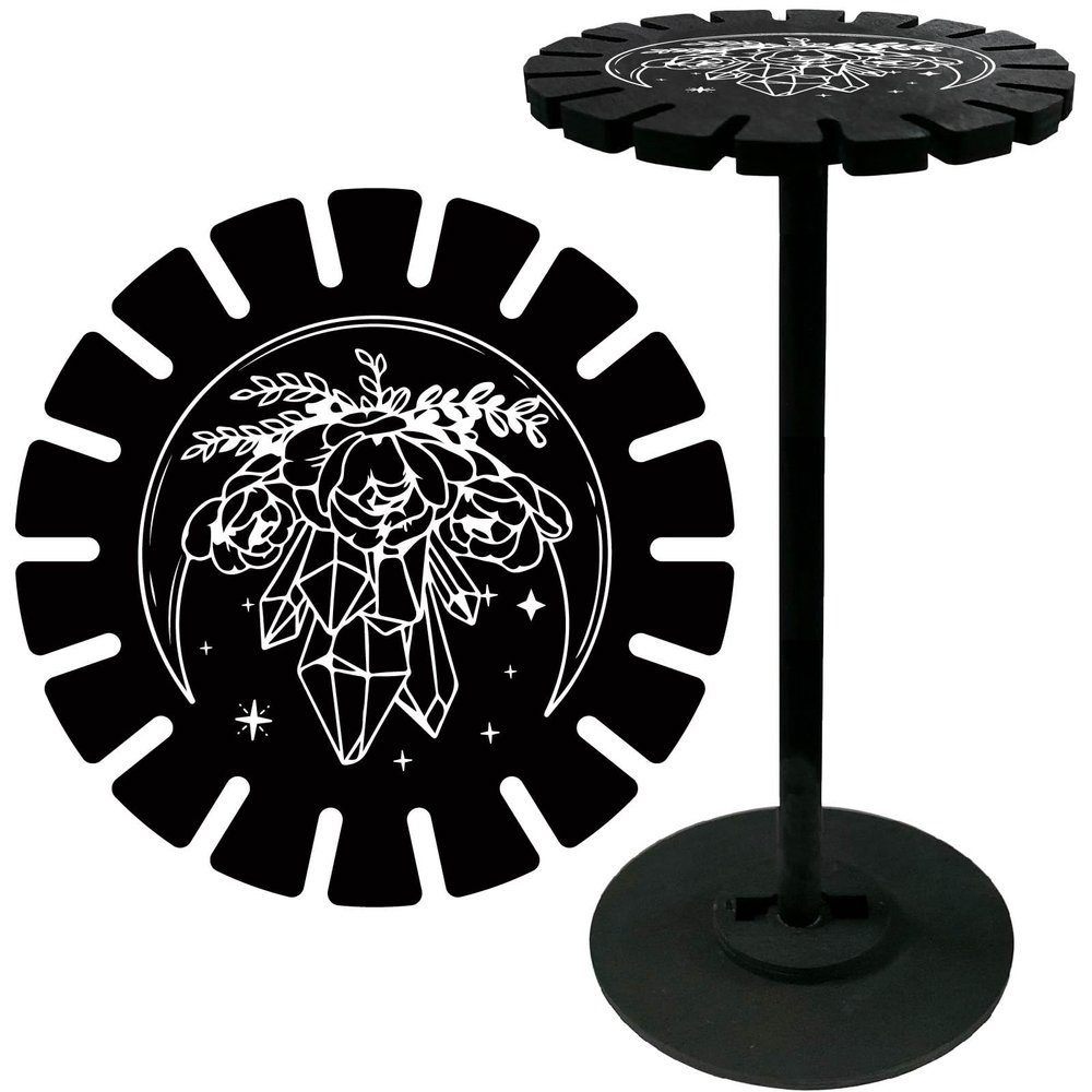 CRASPIRE Wooden Pendulum Holder Moon Flower Crystal Divination Dowsing Wheel Black Display Stand Shelf Vintage Rome Witch Stuff Organizer Rack with Studdle for Home Tabletop Necklace Stone