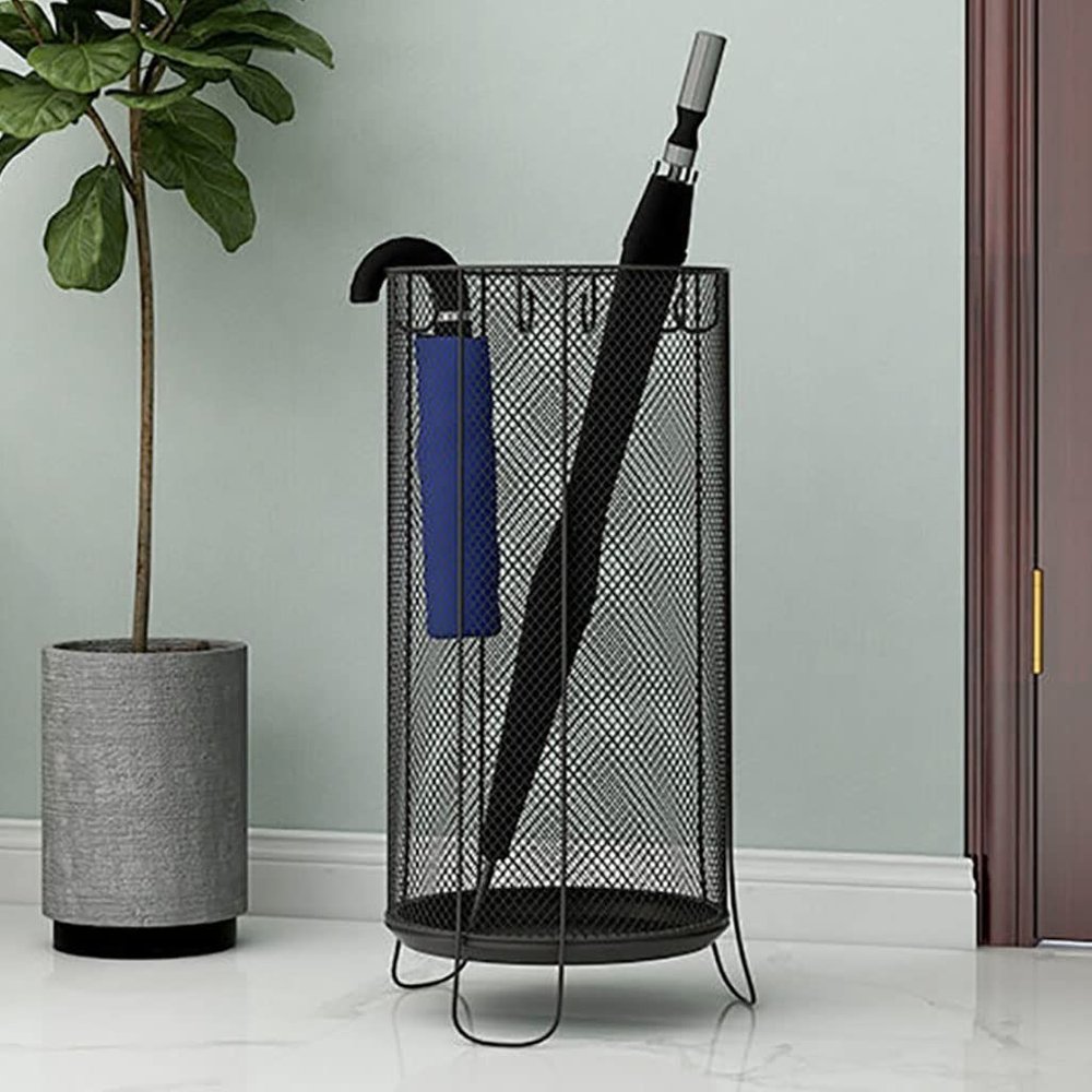Umbrella Stand, Metal Mesh Umbrella Rack Stand, Round Umbrella Holder for Entryway, Modern Umbrella Stands Indoor with Fixed Hooks, for Canes, Folding Umbrellas, Wrapping Paper, Two Sizes Umbrella Sto